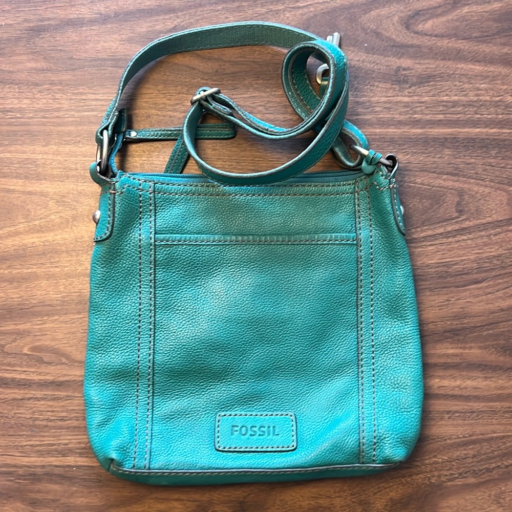 Fossil teal leather cross body purse